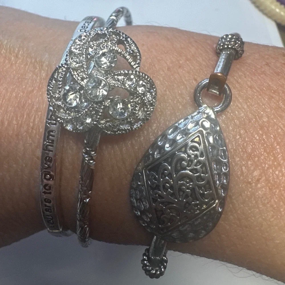 Unbranded Bracelet Set Womens OS Silver Good Religious Scripture Stack 3pc